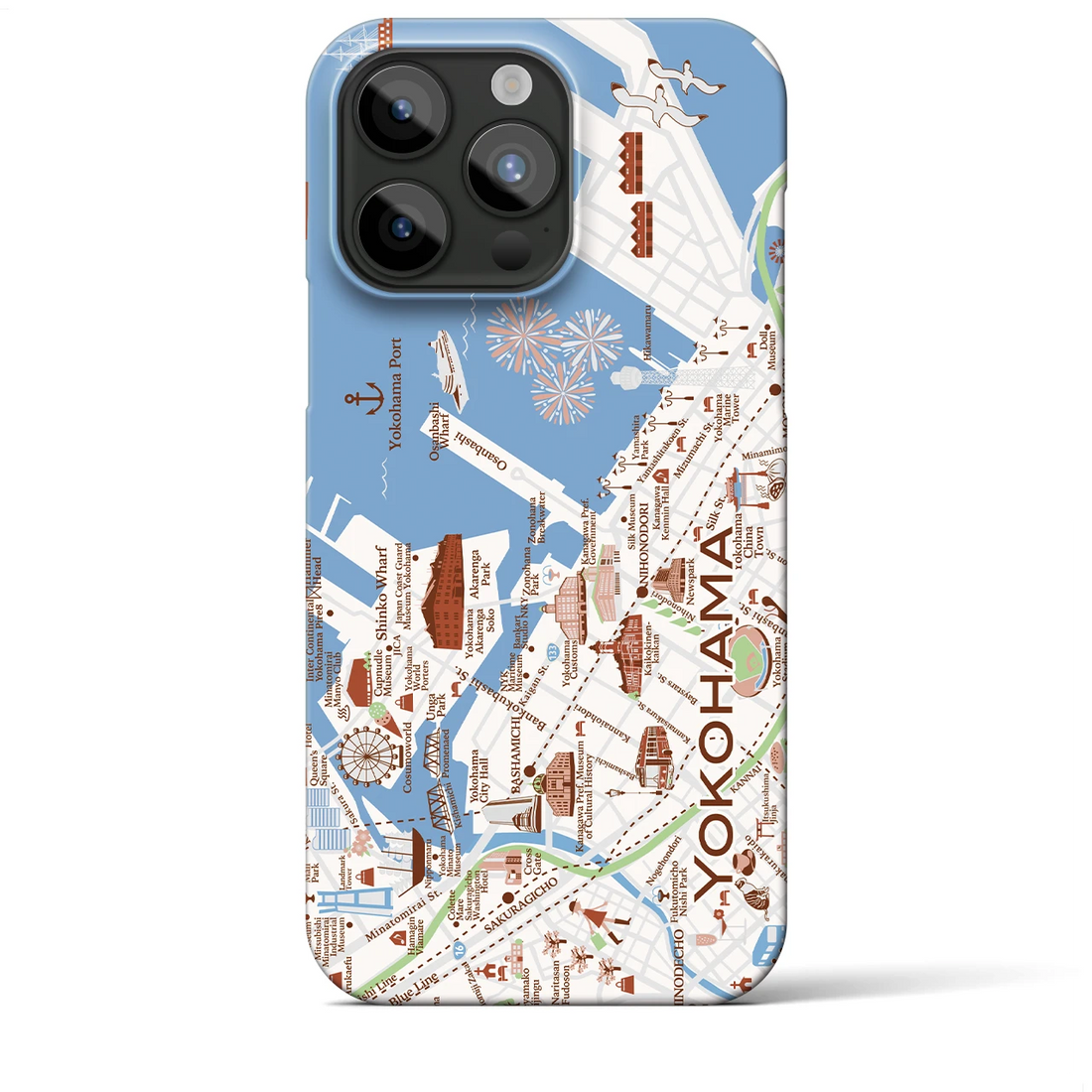 【横浜（イラスト）】地図柄iPhoneケース（バックカバータイプ・ブライト）iPhone 15 Pro Max 用
