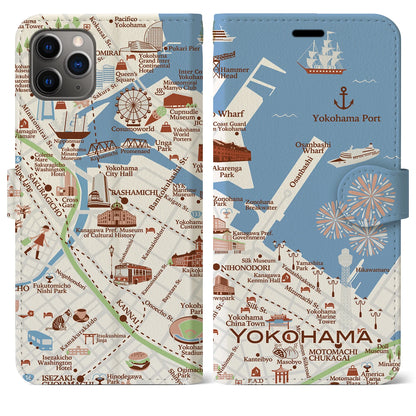 【横浜（イラスト）】イラストマップiPhoneケース（手帳タイプ）ブライト・iPhone 11 Pro Max 用