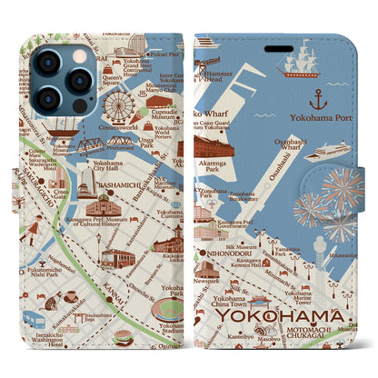 【横浜（イラスト）】イラストマップiPhoneケース（手帳タイプ）ブライト・iPhone 12 / 12 Pro 用