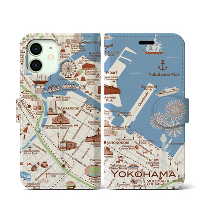 【横浜（イラスト）】イラストマップiPhoneケース（手帳タイプ）ブライト・iPhone 12 mini 用