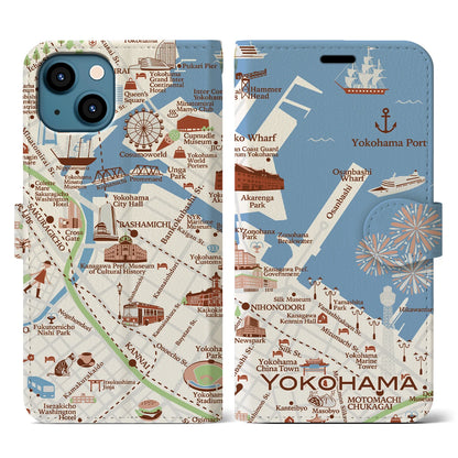 【横浜（イラスト）】イラストマップiPhoneケース（手帳タイプ）ブライト・iPhone 13 用