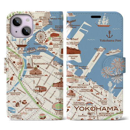【横浜（イラスト）】イラストマップiPhoneケース（手帳タイプ）ブライト・iPhone 14 用