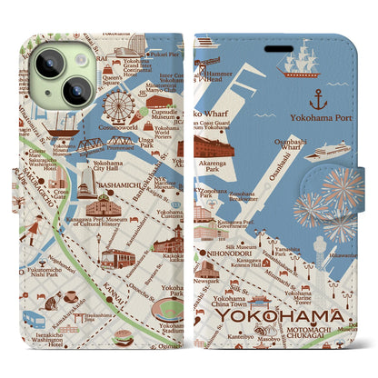 【横浜（イラスト）】イラストマップiPhoneケース（手帳タイプ）ブライト・iPhone 15 用
