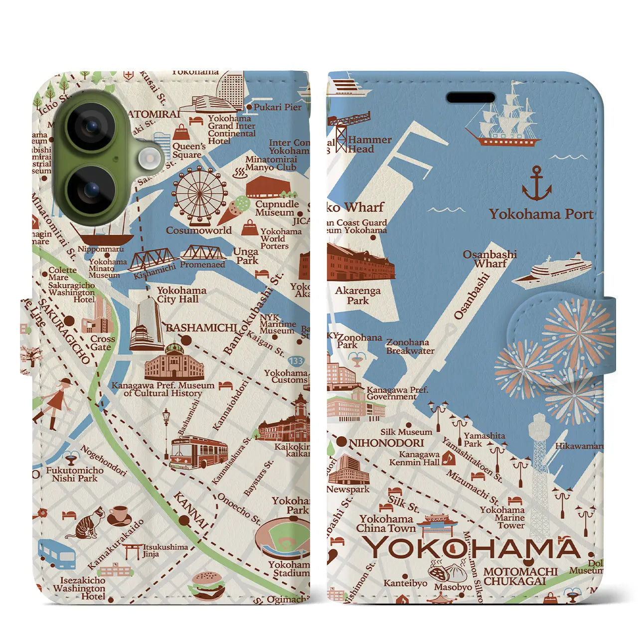 【横浜】イラストマップiPhoneケース（手帳タイプ）