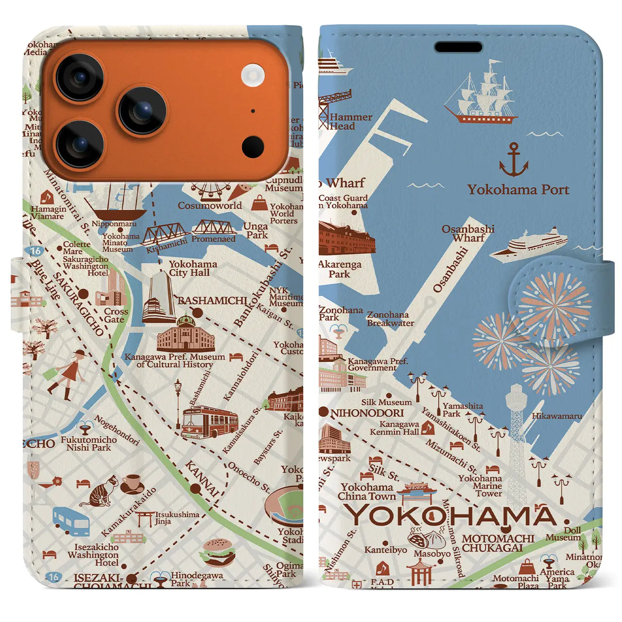 【横浜】イラストマップiPhoneケース（手帳タイプ）