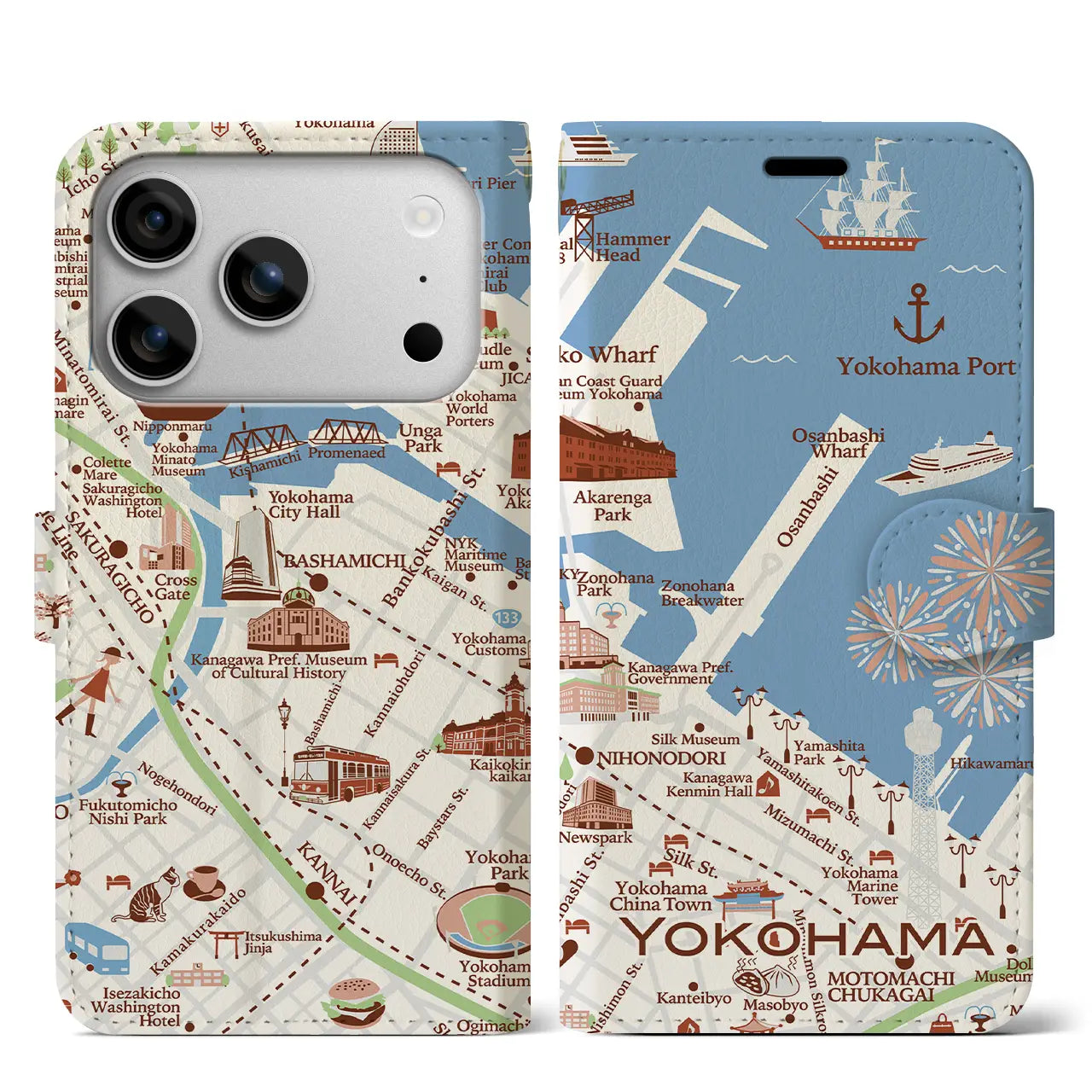 【横浜】イラストマップiPhoneケース（手帳タイプ）