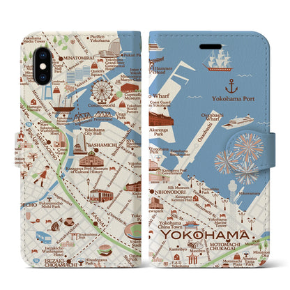 【横浜（イラスト）】イラストマップiPhoneケース（手帳タイプ）ブライト・iPhone XS / X 用