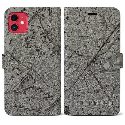 【横浜2（神奈川県）】地図柄iPhoneケース（手帳タイプ）モノトーン・iPhone 11 用