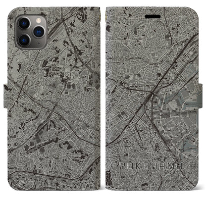 【横浜2（神奈川県）】地図柄iPhoneケース（手帳タイプ）モノトーン・iPhone 11 Pro Max 用
