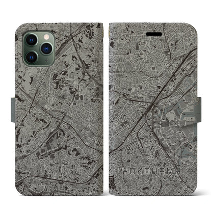 【横浜2（神奈川県）】地図柄iPhoneケース（手帳タイプ）モノトーン・iPhone 11 Pro 用