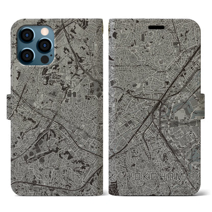 【横浜2（神奈川県）】地図柄iPhoneケース（手帳タイプ）モノトーン・iPhone 12 / 12 Pro 用