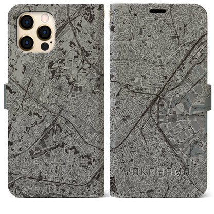 【横浜2（神奈川県）】地図柄iPhoneケース（手帳タイプ）モノトーン・iPhone 12 Pro Max 用