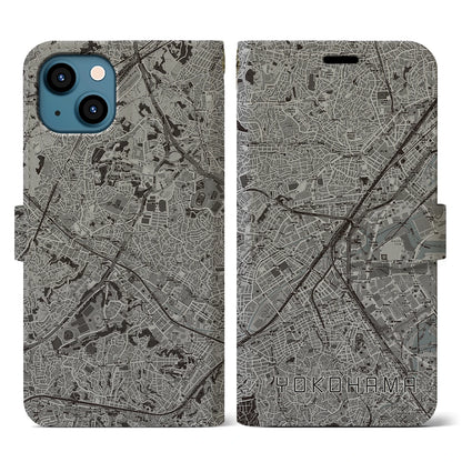 【横浜2（神奈川県）】地図柄iPhoneケース（手帳タイプ）モノトーン・iPhone 13 用