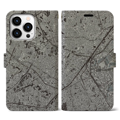 【横浜2（神奈川県）】地図柄iPhoneケース（手帳タイプ）モノトーン・iPhone 13 Pro 用