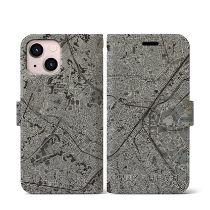 【横浜2（神奈川県）】地図柄iPhoneケース（手帳タイプ）モノトーン・iPhone 13 mini 用