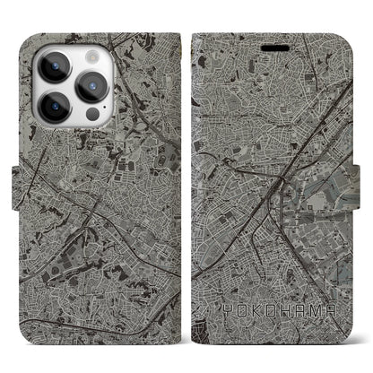 【横浜2（神奈川県）】地図柄iPhoneケース（手帳タイプ）モノトーン・iPhone 14 Pro 用