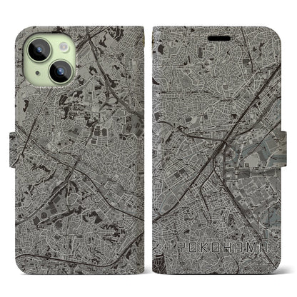 【横浜2（神奈川県）】地図柄iPhoneケース（手帳タイプ）モノトーン・iPhone 15 用