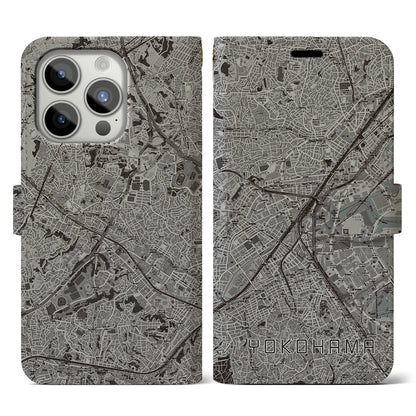 【横浜2（神奈川県）】地図柄iPhoneケース（手帳タイプ）モノトーン・iPhone 15 Pro 用