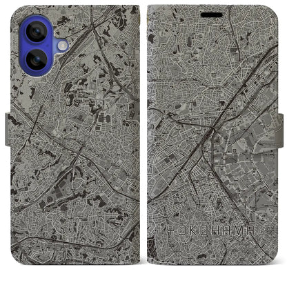 【横浜2（神奈川県）】地図柄iPhoneケース（手帳タイプ）モノトーン・iPhone 16 Pro Max 用