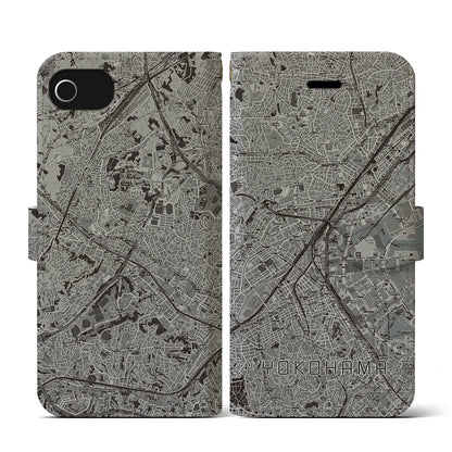 【横浜2（神奈川県）】地図柄iPhoneケース（手帳タイプ）モノトーン・iPhone SE（第3 / 第2世代） / 8 / 7 / 6s / 6 用