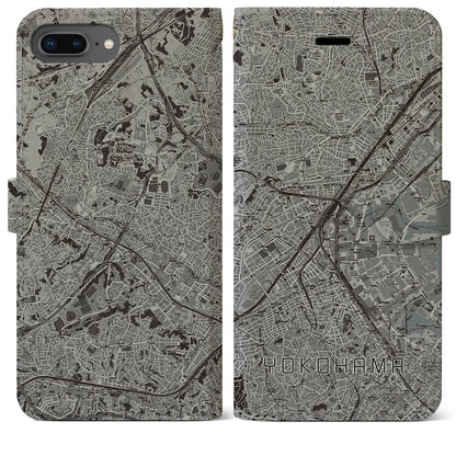【横浜2（神奈川県）】地図柄iPhoneケース（手帳タイプ）モノトーン・iPhone 8Plus /7Plus / 6sPlus / 6Plus 用