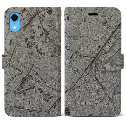 【横浜2（神奈川県）】地図柄iPhoneケース（手帳タイプ）モノトーン・iPhone XR 用