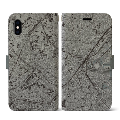 【横浜2（神奈川県）】地図柄iPhoneケース（手帳タイプ）モノトーン・iPhone XS / X 用