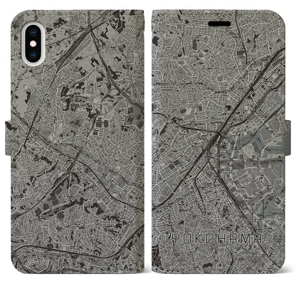 【横浜2（神奈川県）】地図柄iPhoneケース（手帳タイプ）モノトーン・iPhone XS Max 用