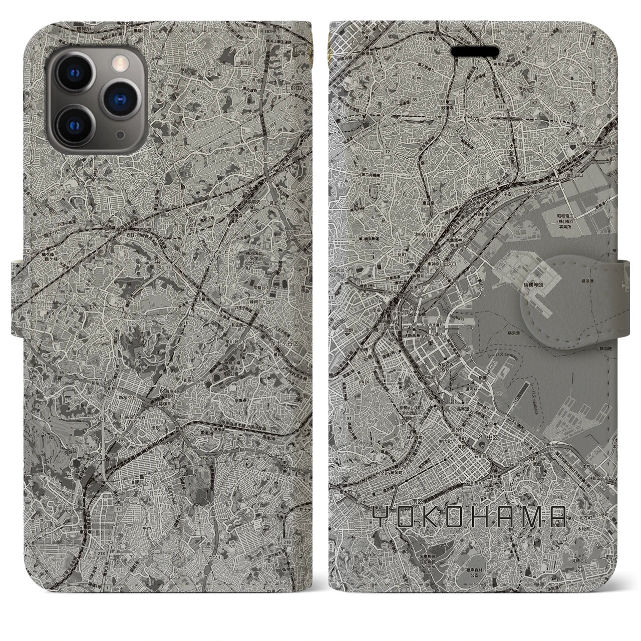 【横浜3（神奈川県）】地図柄iPhoneケース（手帳タイプ）
