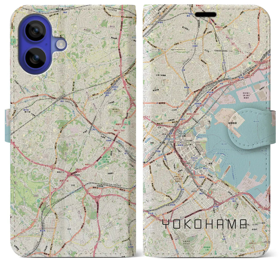 【横浜3(神奈川県)】地図柄iPhoneケース(手帳タイプ)モノトーン・iPhone 16 Pro Max 用