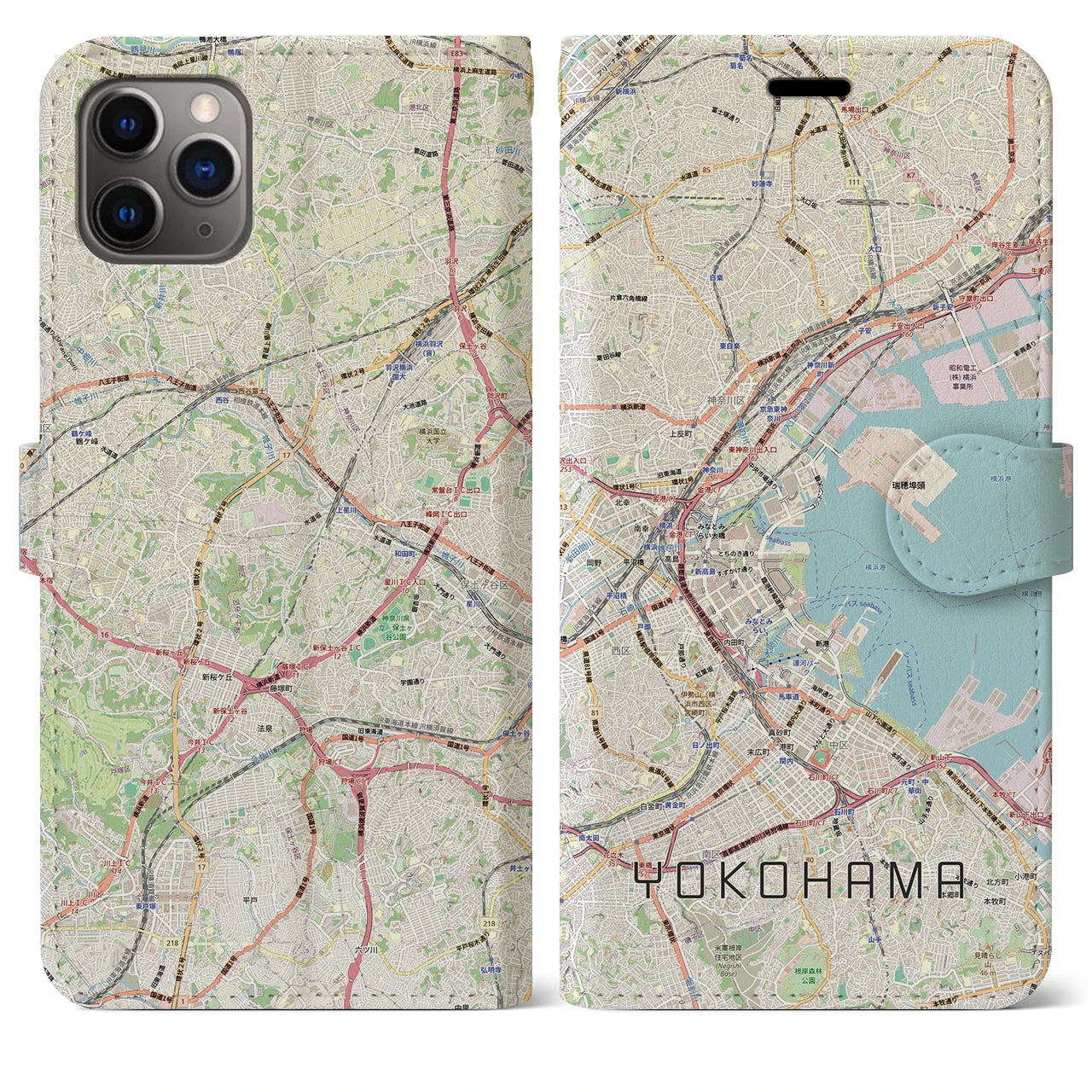 【横浜3（神奈川県）】地図柄iPhoneケース（手帳タイプ）