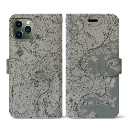 【横浜（神奈川県）】地図柄iPhoneケース（手帳タイプ）モノトーン・iPhone 11 Pro 用