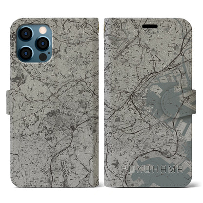 【横浜（神奈川県）】地図柄iPhoneケース（手帳タイプ）モノトーン・iPhone 12 / 12 Pro 用