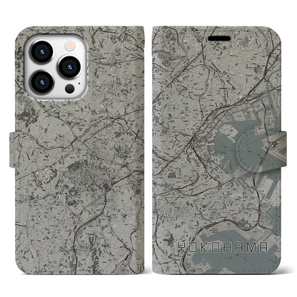 【横浜（神奈川県）】地図柄iPhoneケース（手帳タイプ）モノトーン・iPhone 13 Pro 用