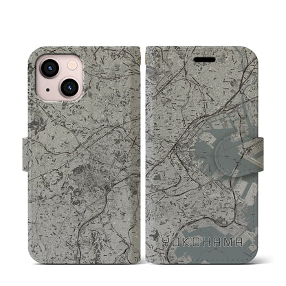 【横浜（神奈川県）】地図柄iPhoneケース（手帳タイプ）モノトーン・iPhone 13 mini 用