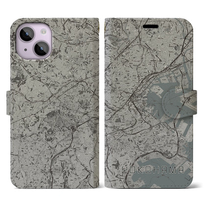 【横浜（神奈川県）】地図柄iPhoneケース（手帳タイプ）モノトーン・iPhone 14 用