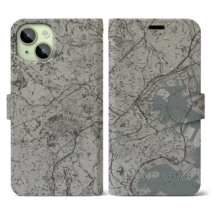 【横浜（神奈川県）】地図柄iPhoneケース（手帳タイプ）モノトーン・iPhone 15 用