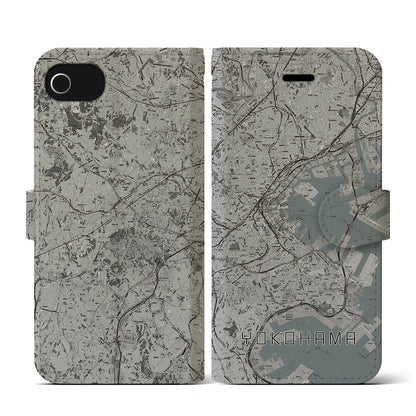 【横浜（神奈川県）】地図柄iPhoneケース（手帳タイプ）モノトーン・iPhone SE（第3 / 第2世代） / 8 / 7 / 6s / 6 用