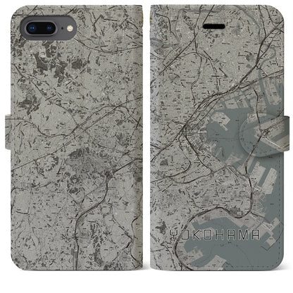 【横浜（神奈川県）】地図柄iPhoneケース（手帳タイプ）モノトーン・iPhone 8Plus /7Plus / 6sPlus / 6Plus 用