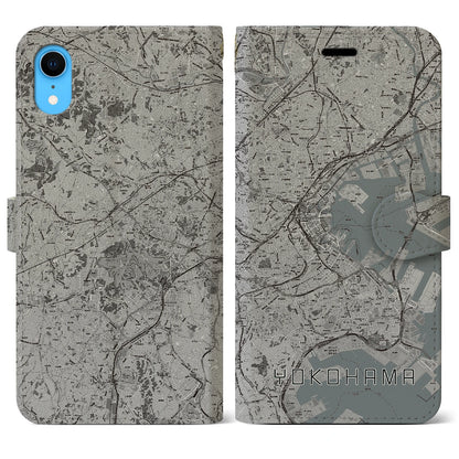 【横浜（神奈川県）】地図柄iPhoneケース（手帳タイプ）モノトーン・iPhone XR 用