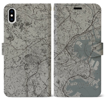 【横浜（神奈川県）】地図柄iPhoneケース（手帳タイプ）モノトーン・iPhone XS Max 用