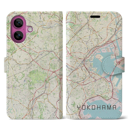 【横浜（神奈川県）】地図柄iPhoneケース（手帳タイプ）ナチュラル・iPhone 16 Pro 用