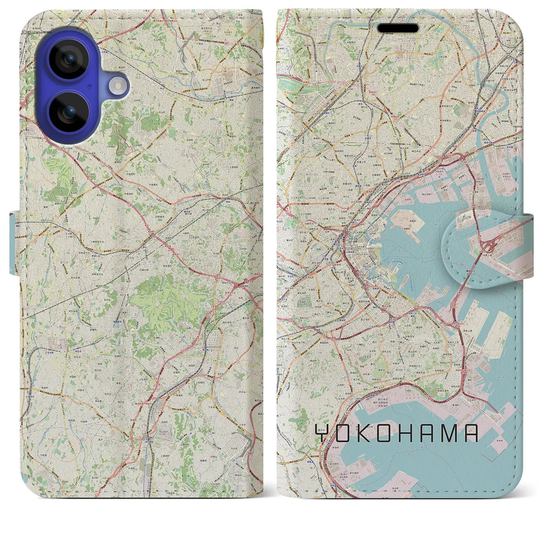 【横浜（神奈川県）】地図柄iPhoneケース（手帳タイプ）ナチュラル・iPhone 16 Pro Max 用