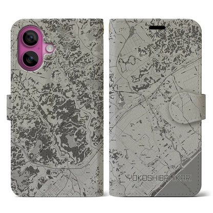 【横芝光（千葉県）】地図柄iPhoneケース（手帳タイプ）モノトーン・iPhone 16 Pro 用