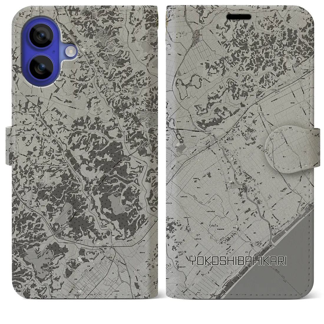 【横芝光(千葉県)】地図柄iPhoneケース(手帳タイプ)モノトーン・iPhone 16 Pro Max 用