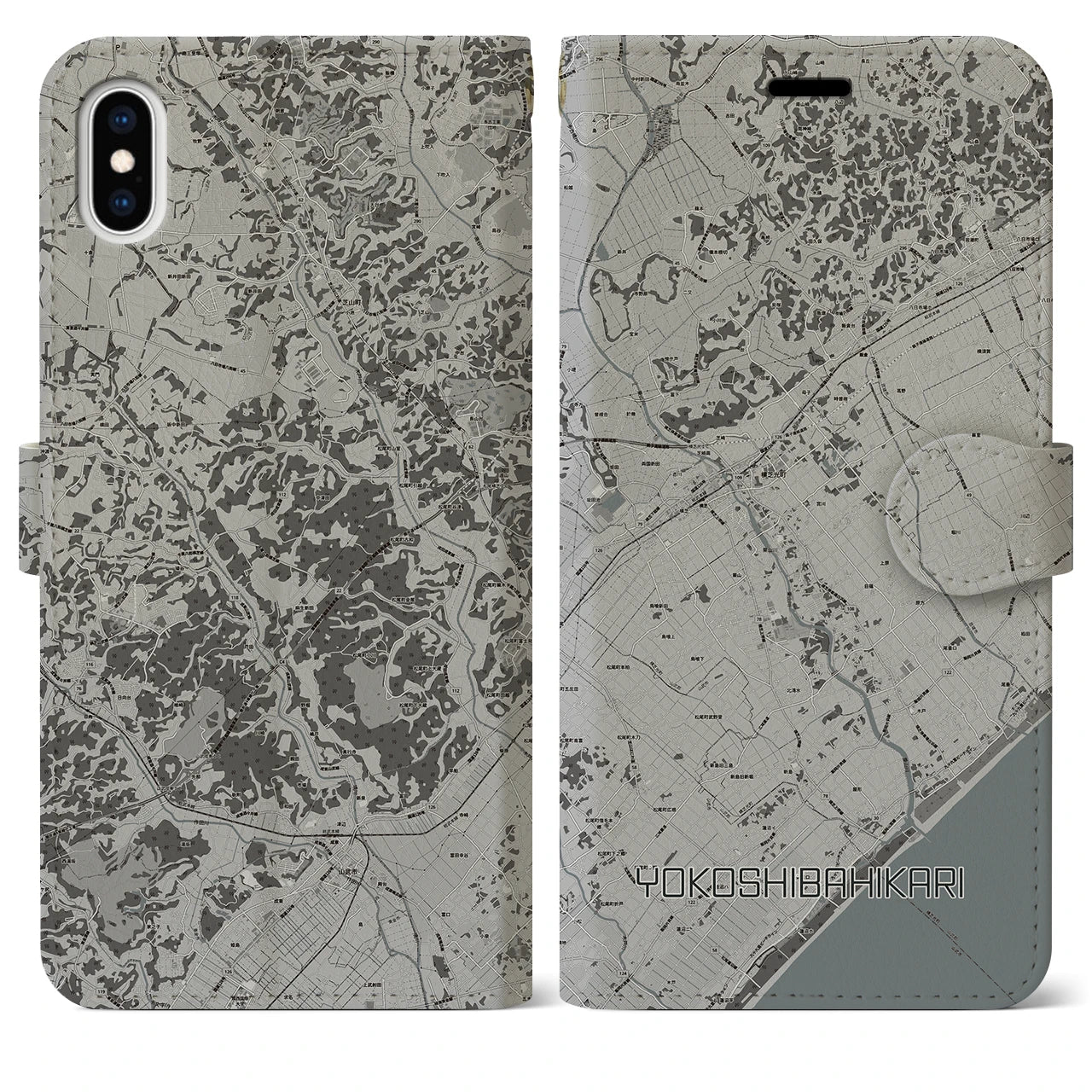 【横芝光】地図柄iPhoneケース（手帳両面タイプ・モノトーン）iPhone XS Max 用