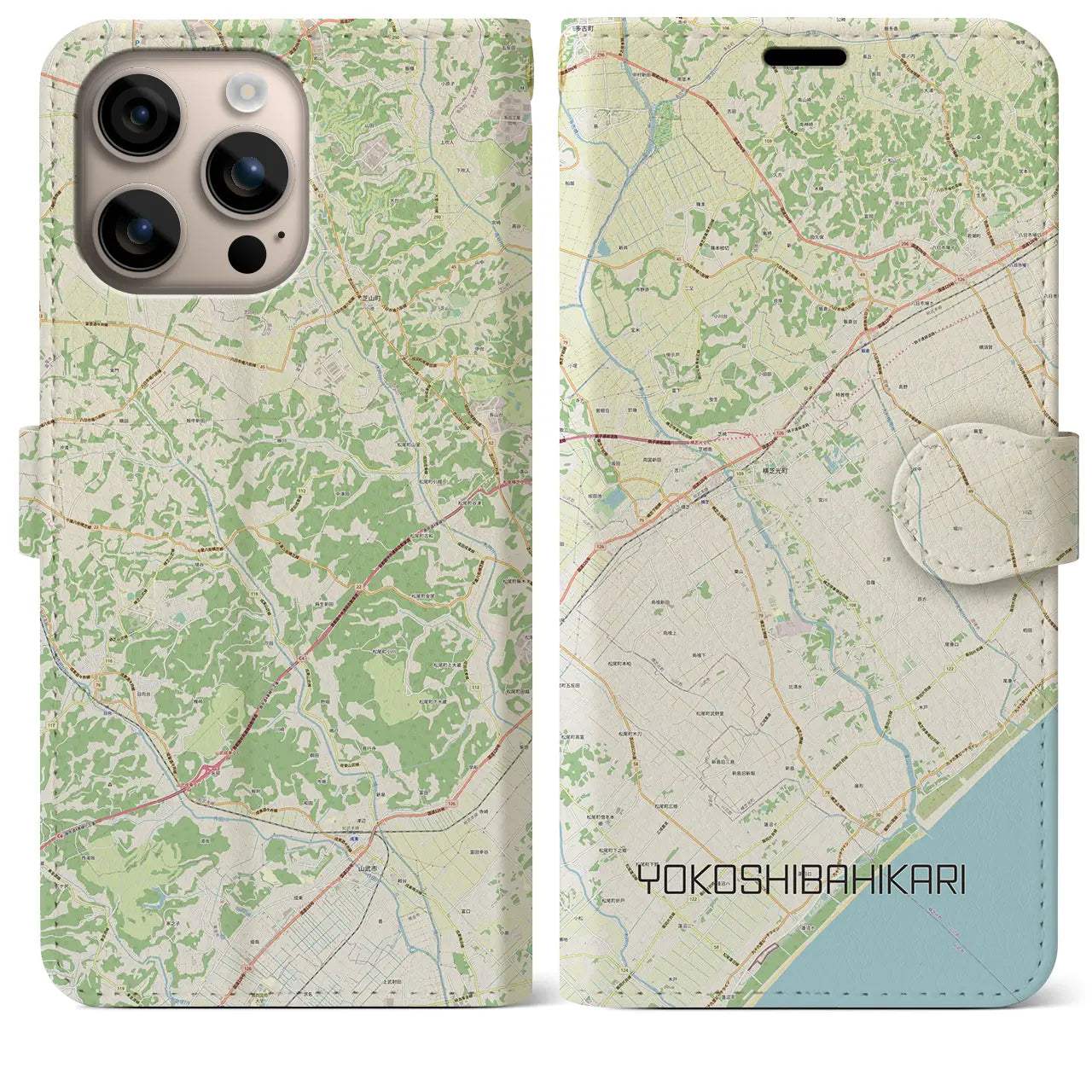 【横芝光（千葉県）】地図柄iPhoneケース（手帳タイプ）ナチュラル・iPhone 16 Plus 用