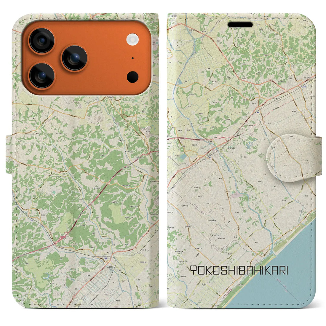 【横芝光（千葉県）】地図柄iPhoneケース（手帳タイプ）ナチュラル・iPhone 17 Pro Max 用