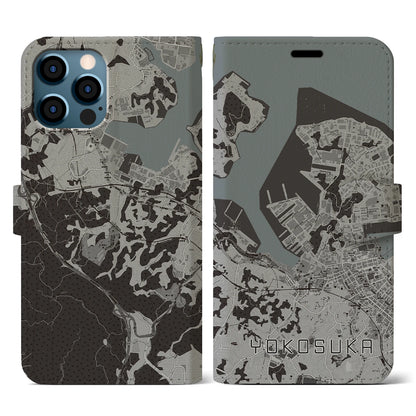 【横須賀（神奈川県）】地図柄iPhoneケース（手帳タイプ）モノトーン・iPhone 12 / 12 Pro 用
