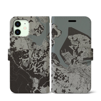 【横須賀（神奈川県）】地図柄iPhoneケース（手帳タイプ）モノトーン・iPhone 12 mini 用